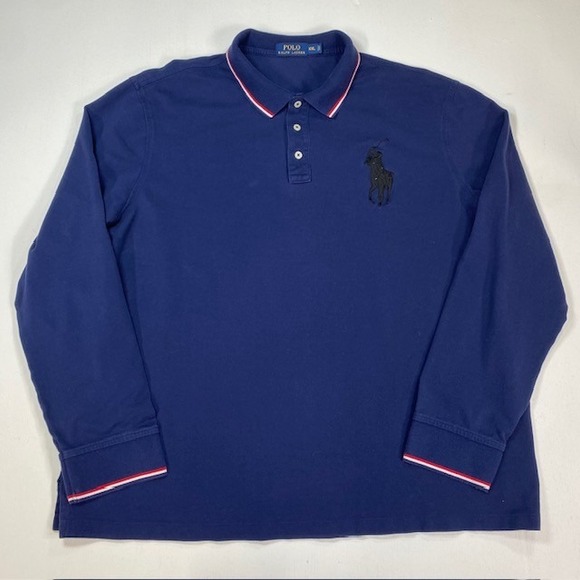 Polo Ralph Lauren Other - Polo Ralph Lauren Mens XXL Navy Blue Big Pony Long Sleeve Polo Tipped Trim